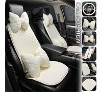 Ggwqoops Car Cushion Seat Cover White Lace Bubble Women's Auto Interior Cover Bow Tie Headrest Waist Pillow Seat Belt Cover Car Seat Covers(1pc steering cover)