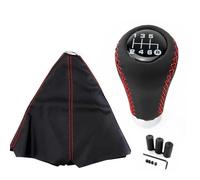 Ggwqoops Shift Lever Knob Universal Car Gear Shift Knob Gear Stick + Boot Set 5/6 Speed Manual Shifter Lever Black Red Line Stitche PU Leather Car Gear Stick Knob(6 Speed Red Line)