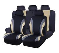 Ggwqoops Sports Style Full Set Polyester Fabric Car Seat Covers Car Seat Protector Universal Fit Most Cars SUVs Car Seat Covers(Black beige)