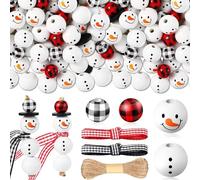 GGXDH Christmas Wooden Beads for Craft, 183pcs Christmas Buffalo Plaid Round Craft Beads Wood Polished Spacer Beads Winter Snowman Beads with Twine Scarf & Hemp Rope for DIY Christmas Winter Decor