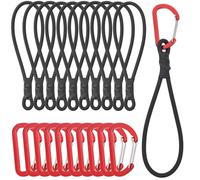 GGXZHT 10 pcs Bungee Cords with Hooks - Elastic Small Bungee Ropes with Carabiner Clips - Short Tarpaulin Hooks -for Camping Tarp, Tents, Canopy and Fixings-red/25cm