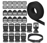 GGXZHT Nylon heavy webbing Strap, 10M Backpack Chest Strap with 10 Tri-Glide Slides Clip，10 Ladder Slider Adjust Lock Buckles and 10 Flat Side Release Buckles for DIY Craft Backpack Strapping.(25mm)