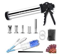 GGYCASE 2LB Large Capacity Stainless Steel Jerky Gun Kits, Sausage Stuffer Machine, Meat Gun, Beef Jerky Maker with 5 Stainless Nozzles 3 Brushes…