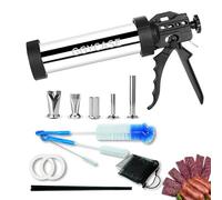 GGYCASE Large Capacity Stainless Steel Jerky Gun Kits, Sausage Stuffing Machine, Meat Gun, Jerky Machine with 5 Stainless Steel Nozzles and 3 Brushes