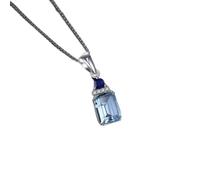GGYTMQL 1.7ct Emerald Cut Sky Blue Topaz Sapphire 925 Pendant Necklace for Woman Without Chain