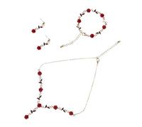 GGYTMQL 1 Set Roses Jewelry Set for Women Elegant Red Rose Bracelet Necklace Earrings Set for Weddings Parties and Special Occasions Costume Jewelry with Vintage Design