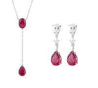 GGYTMQL 10 * 14mm Ruby Gemstone Long Pendant Necklace Earrings Wedding Jewelry Sets for Women Accessories