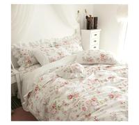 GGYTMQL 100% Cotton Soft White Floral Rose Girls Bedding Set 4Pcs Single Doubel King Cal King Duvet Cover Bedskirt Pillowcases,Bed