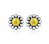GGYTMQL 100% Genuine 925 Sterling Silver Yellow Daisy Flower Clear Stud Earrings For Women Fine Silver Jewelry Gift