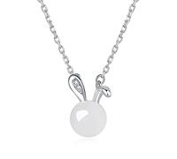GGYTMQL 14K Gold Jade Rabbit Necklace, Moissanite Rabbit Pendant Necklace, Chinese New Year Jewelry Gifts For Women