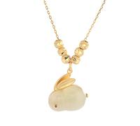 GGYTMQL 14K Gold Onyx Rabbit Necklace, Jade Rabbit Pendant Necklace, Beautiful Chinese New Year Jewelry Gift