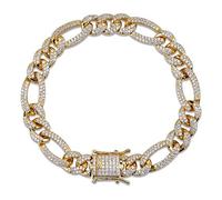 GGYTMQL 14K Gold Over 925 Silver Hip-Hop Reggaeton Style Bracelet, Men's Densely Set Moissanite, Bold Statement for Style-Conscious Men on Any Occasion,Gifts for Dad