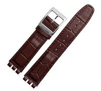 GGYTMQL 17mm 19mm Genuine Calf Leather Wrist Strap for Swatch Watch Band Men Women Alligator Pattern Bracelet Watchband Accessories (Color : Black White line, Size : 17mm)