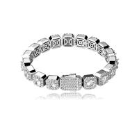 GGYTMQL 18K White Gold Moissanite Baguette Tennis Bracelet，10mm Geometric Design，8 Inch Fashion Jewelry Gift for All