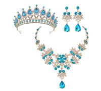 GGYTMQL 1Set Bridal Jewelry with Rhinestone Crown Necklace Earrings Accessories for Weddings Prom Special Occasions Sturdy Material with Bright Luster