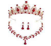 GGYTMQL 1Set Elegant Rhinestone Tiara Necklace Earrings for Wedding Birthday Christmas Accessories for Brides Women