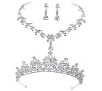 GGYTMQL 1Set Wedding Jewelry Bridal Tiara Necklace Earrings for Bride Elegant Accessories for Wedding Day Birthday Engagement Banquet