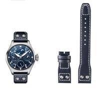 GGYTMQL 20 21 22mm Genuine Leather Rivet Watch Band Fit Big Pilot Spitfire Brown Black Blue Cowhide Watch Strap