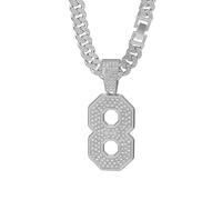 GGYTMQL 2025 New Number 8 Necklace Men's Necklace Number 8 Pendant Neck with Crystal Rhinestones, Gold Plated Cuban Chain, Style Chain Length 23.62 inches