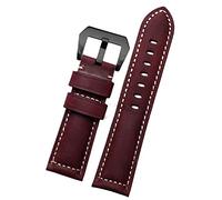 GGYTMQL 20mm 22mm 24mm 26mm Genuine Leather Retro Man Watch Band for Panerai PAM111 441 Cowhide Watchband Wrist Strap (Color : Retro Black Silver, Size : 24mm)