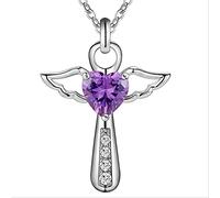GGYTMQL 28mm 925 purple/heart zircon cross pendant necklace for woman wedding necklace jewelry gift