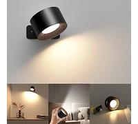 GGYTMQL 2Pack LED Wall Light Indoor, Rechargeable 360°Rotatable Touch Control LED Wall Lamps, 3 Brightness Levels 3 Color Modes, Wireless Wall Mounted, Reading Lights for Bedroom Bedside Lamp-White