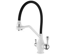 GGYTMQL 3 In1 Kitchen Faucet with Drinking Water Outlet, 360° Swivel High Arc Pull Down Kitchen Sink Solid Brass Cold and Hot Water Mixer Tap with Dual Handle,Gray(Gris)