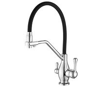 GGYTMQL 3 In1 Kitchen Faucet with Drinking Water Outlet, 360° Swivel High Arc Pull Down Kitchen Sink Solid Brass Cold and Hot Water Mixer Tap with Dual Handle,Gray(Gris)