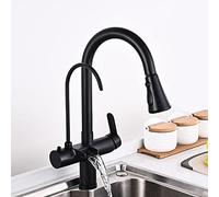 GGYTMQL 3 Way Kitchen Faucet with Pull Out Spray Waterfall Hot and Cold Water Brass Swivel Kitchen Sink Faucet Black