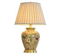 GGYTMQL 65 * 40cm Ceramic Bedside Table Lamps China Antique Painted glaze Desk Lamps with bell shape Fabric Shade, for Living Room, Bedroom office night lamp