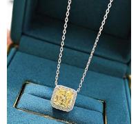 GGYTMQL 7 * 7mm Pink Yellow high Carbon Diamond Pendant Necklace for Women Sparkling Wedding Jewelry