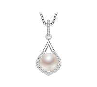 GGYTMQL 7-8mm White Natural Freshwater Pearl Pendants 925 Sterling Silver Zirconia Women Necklaces Chain Choker