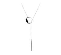 GGYTMQL 925 Black Round Bead Long Necklace Elegant Link Chain Wedding Jewelry for Women