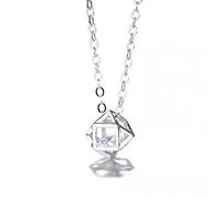GGYTMQL 925 Geometric Faceted Clavicle Necklace Stereo Hollow Cube Shiny Zircon Ball Pendant Women Jewelry