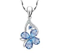 GGYTMQL 925 Jewelry Pendant Necklace for Women Water Drop Shaped Aquamarine Butterfly Clavicle Chain Made in China