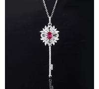 GGYTMQL 925 Silver 5 * 7mm Ruby Sapphire Carbon Diamond Key Pendant Necklace for Women Charms Wedding Jewelry