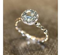 GGYTMQL 925 Silver Women's Ring Round Gem Sapphire Topaz Zircon Single Stone Engagement Wedding Anniversary Ring Bridal Gift Cozy Ring (8#)