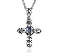GGYTMQL 925 sterling silver cross necklace pendant for women with emerald stone party fine jewelry female s
