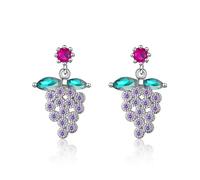 GGYTMQL 925 Sterling Silver Crystal Purple Grape Dangle Earring, Plant Drop Earrings with Cubic Zirconia, Dainty Stud Dangling Earrings, Jewelry for Women