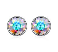GGYTMQL 925 Sterling Silver Crystals From Sterling Silver Round Stud Earrings For Women Fine Jewelry Accessories Gift