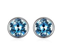 GGYTMQL 925 Sterling Silver Crystals From Sterling Silver Round Stud Earrings For Women Fine Jewelry Accessories Gift