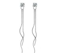 GGYTMQL 925 Sterling Silver Cubic Zirconia Tassel Dangle Earring, Silver Long Chain Twist Spiral Drop Earrings, Simple Stud Dangling Earrings for Women