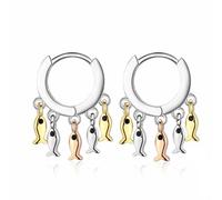 GGYTMQL 925 Sterling Silver Cute Fish Tassel Dangle Earring, 3 Fishes Black Eye Drop Earrings, Fashion Huggie Hoop Dangling Earrings, Jewelry for Women Gift