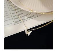 GGYTMQL 925 Sterling Silver Double-Layer Butterfly Flashing Diamond Necklace Cute Pendant Clavicle Chain Female Exquisite Jewelry Gift