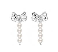GGYTMQL 925 Sterling Silver Earrings, Bow Drop Earrings for Women, White Pearls Dangly Earrings, Elegant Silver Stud Drop Earrings, Jewelry Gift for Valentine'S Day