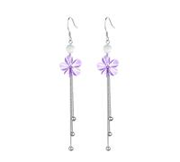 GGYTMQL 925 Sterling Silver Earrings, Flower Drop Earrings for Women, Purple Birthstone Dangly Earrings, Long Chain Silver Hook Drop Earrings, Gift for Valentine'S Day