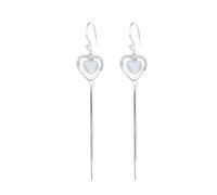 GGYTMQL 925 Sterling Silver Earrings for Women, Heart Drop Earrings with Moonlight Stone, Long Chain Dangly Earrings, Elegant Silver Hook Earrings, Women Jewelry Gift