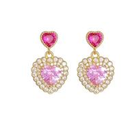 GGYTMQL 925 Sterling Silver Earrings for Women, Heart Drop Earrings with Rose Crystal, Sparkling Zirconia Hear Dangly Earrings, Gold Stud Drop Earrings, Valentine'S Day Gift