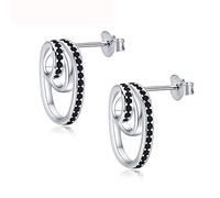 GGYTMQL 925 Sterling Silver Earrings Trendy Black Spinel Stud Earrings For Women Spiral Female Bijoux