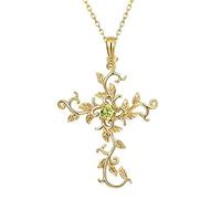 GGYTMQL 925 Sterling Silver Natural Peridot Gemstone Pendant Vine Cross Necklace for Women Gold Color Wedding Jewelry